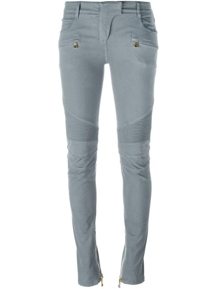 Balmain Biker Jeans, Women's, Size: 34, Grey, Cotton/polyester/spandex/elastane