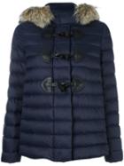 Red Valentino Hooded Puffer Jacket, Women's, Size: 44, Blue, Polyamide/leather/coyote Fur/polyamide