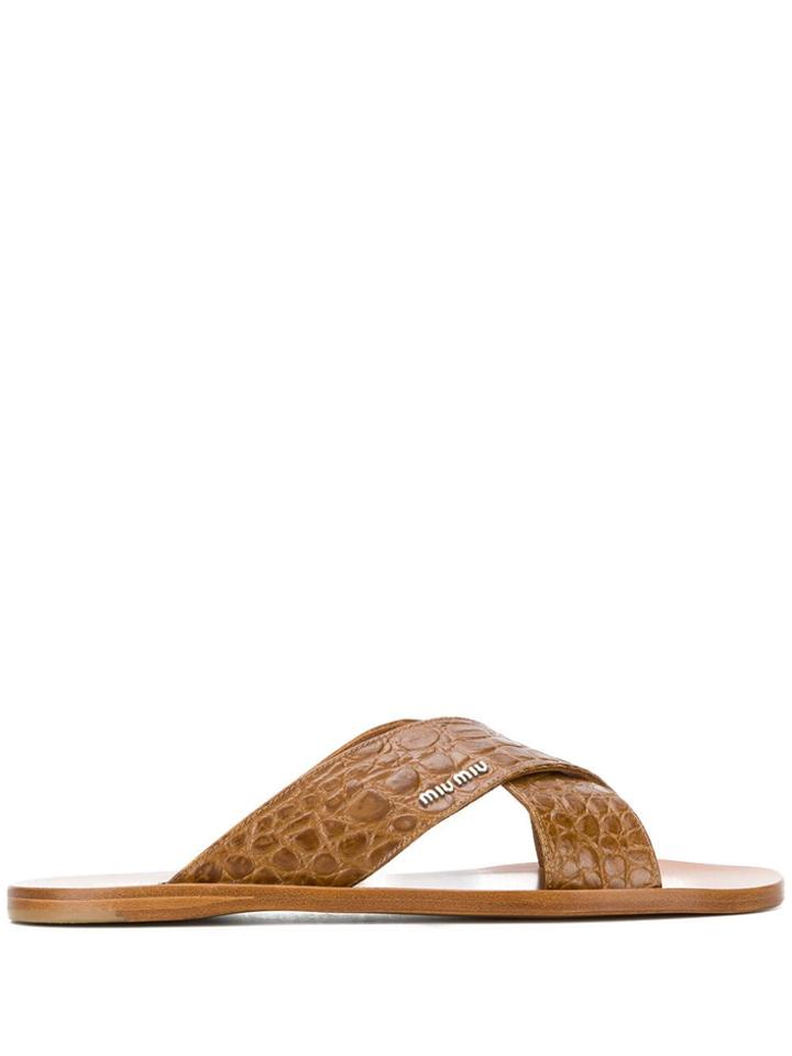 Miu Miu Crisscross Strap Sandals - Brown