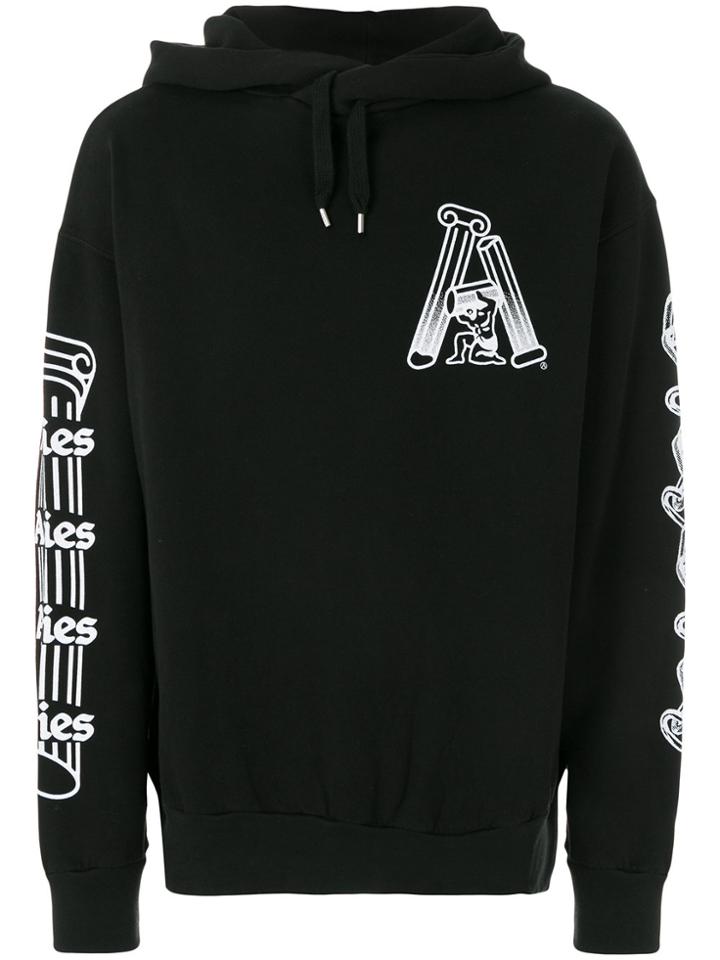 Aries Logo Print Hoodie - Black