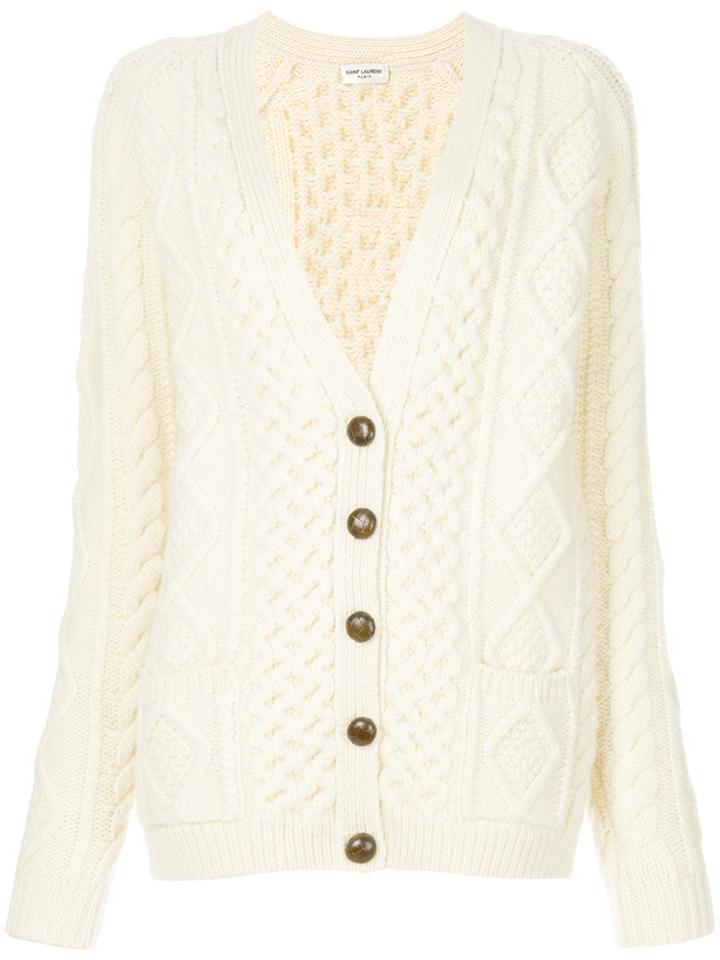 Saint Laurent Deep V-neck Cardigan - Nude & Neutrals
