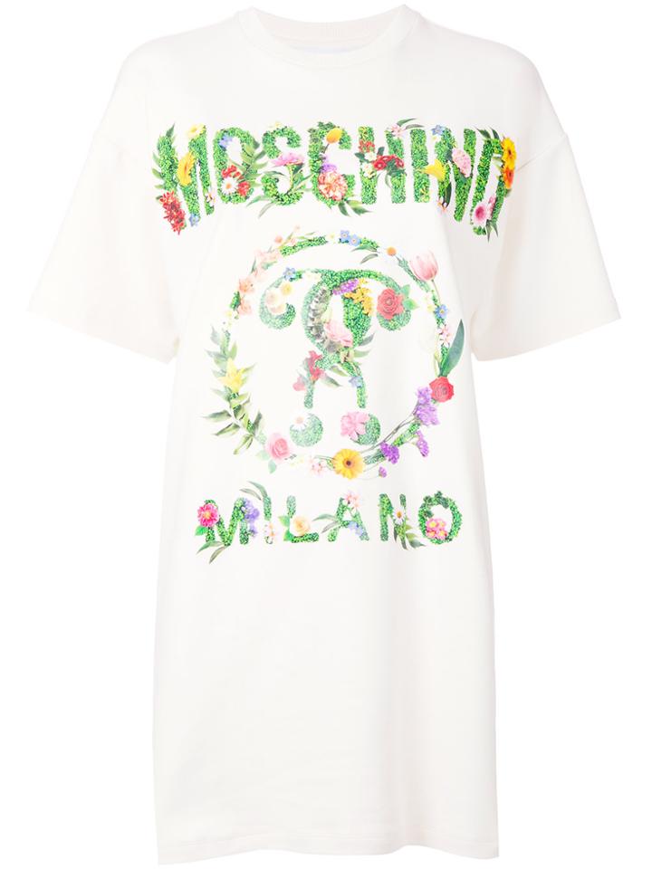 Moschino Logo Printed T-shirt Dress - Nude & Neutrals