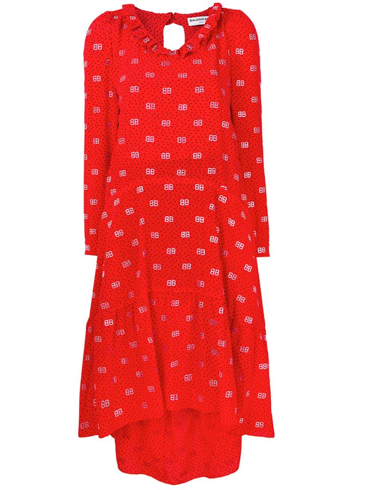 Balenciaga Hybrid V-neck Dress - Red