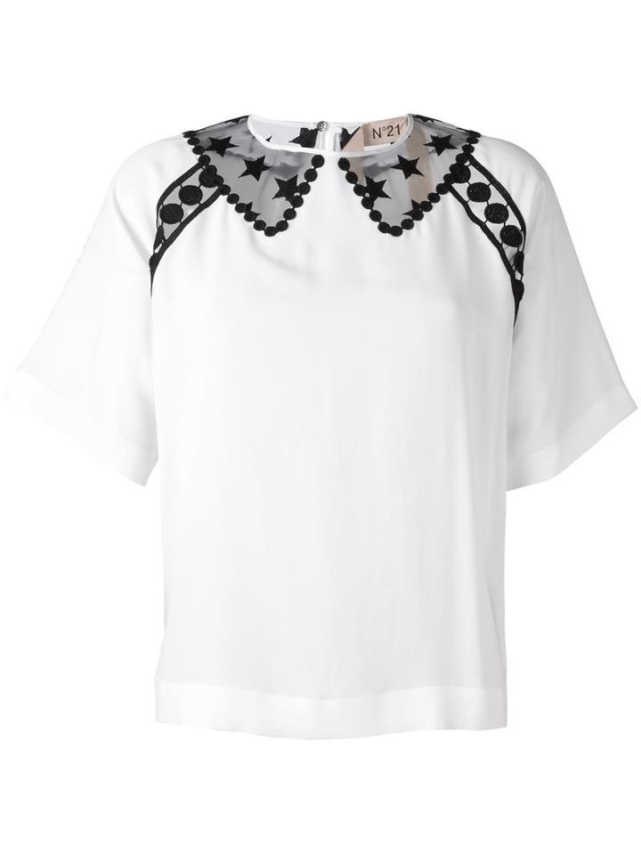 No21 Lace Insert Blouse, Women's, Size: 42, White, Silk/polyester/acetate