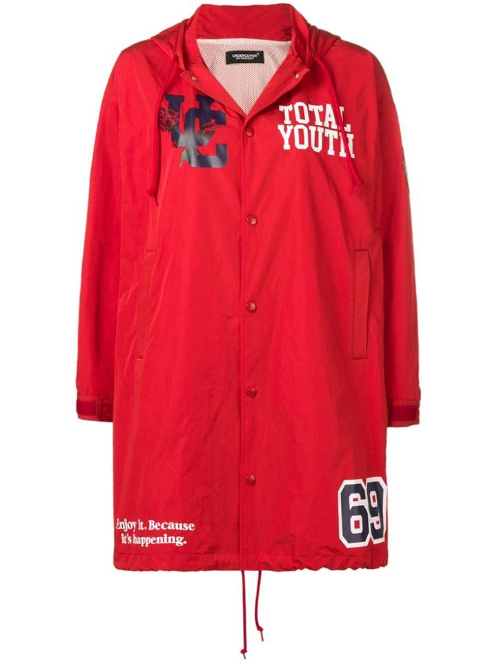 Undercover Printed Hooded Raincoat - Red