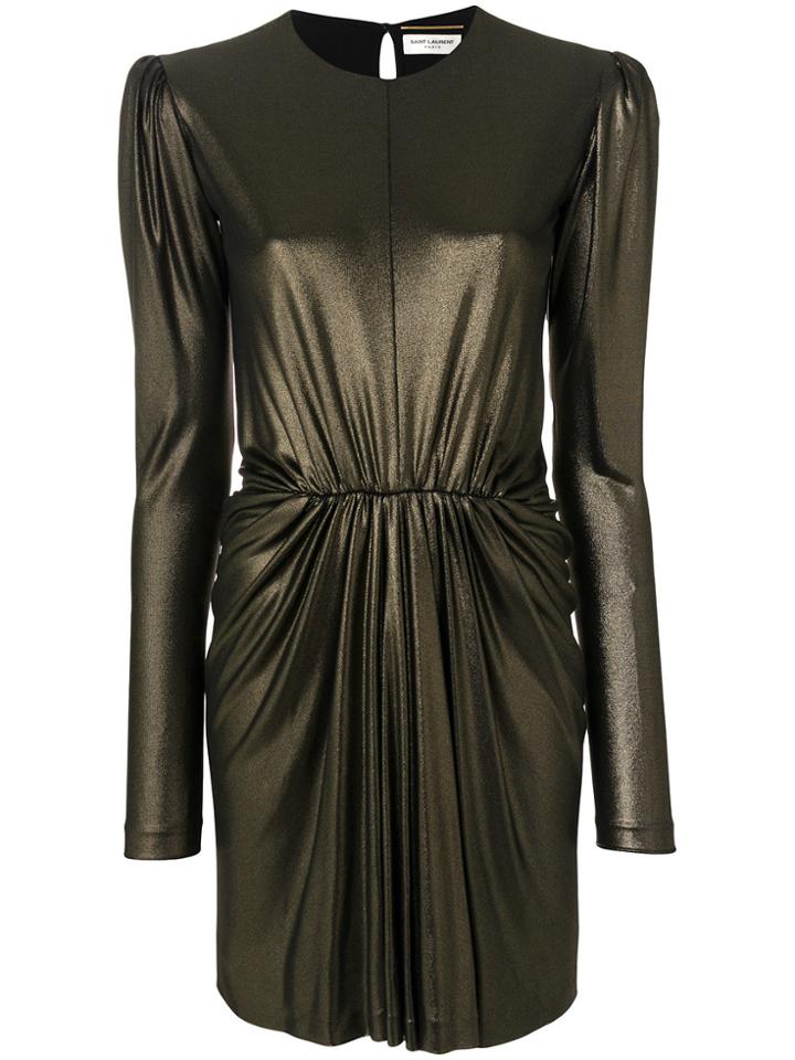 Saint Laurent Gathered Waist Dress - Metallic