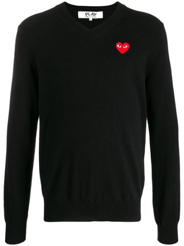 Comme Des Garçons Play Logo Embroidered Sweater - Black