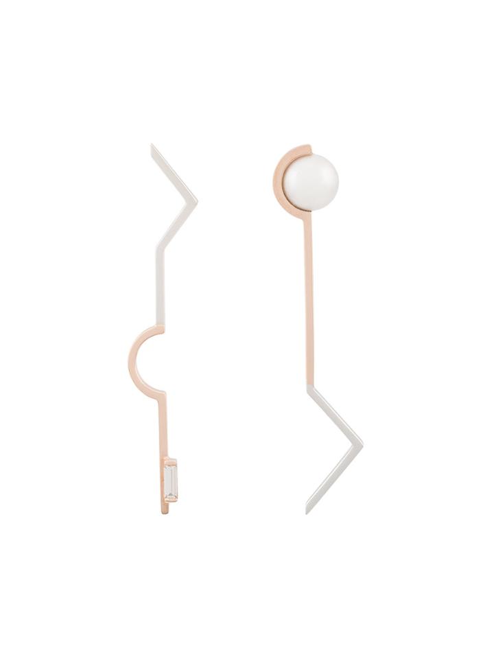 Kova Diamond And Pearl Geometric Earrings - Metallic