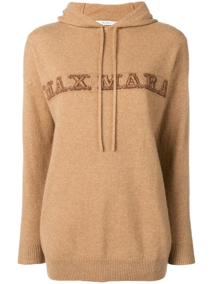 Max Mara Logo Embroidered Hoodie - Neutrals