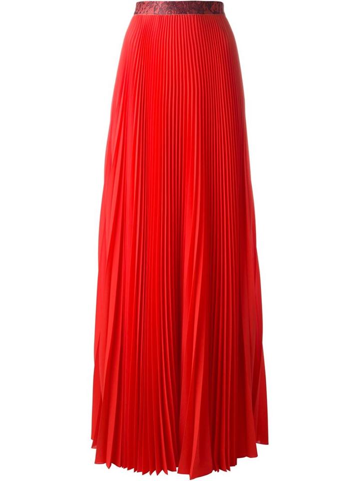 Christopher Kane Pleated Maxi Skirt, Women's, Size: 12, Red, Polyester/spandex/elastane/acetate/silk