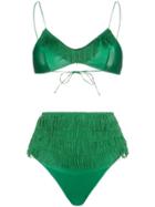 Oseree Charleston High Waisted Fringe Detail Bikini Set - Green