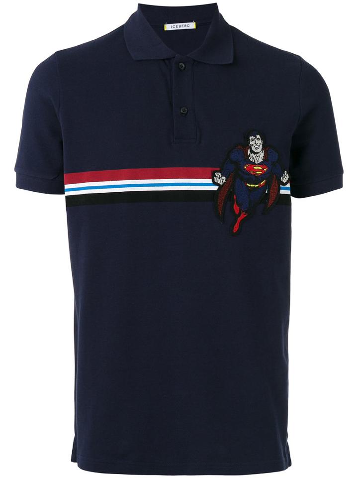 Iceberg Superman Patch Polo Shirt, Men's, Size: Small, Blue, Cotton/polyester