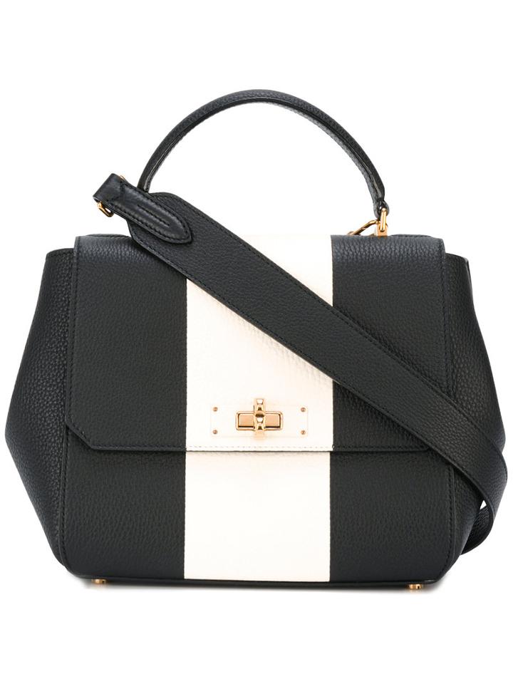 Bally Stripe Front Shoulder Bag, Women's, Black, Calf Leather