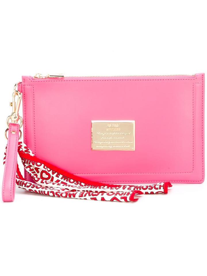 Love Moschino Scarf Detail Clutch, Women's, Pink/purple, Polyurethane