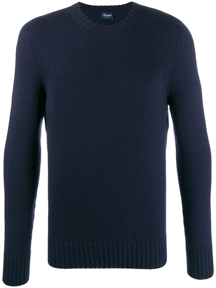 Drumohr Crew Neck Ribbed Detail Sweater - Blue