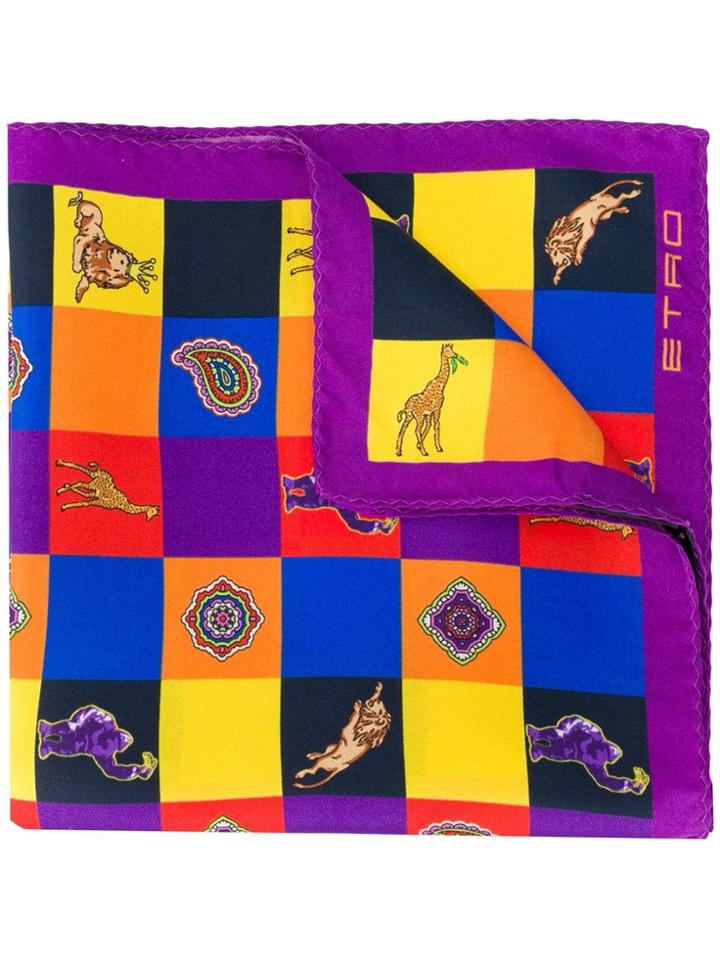 Etro Check Print Pocket Square - Purple