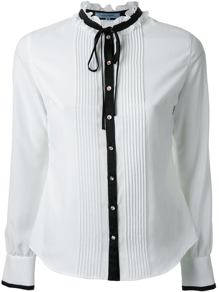 Guild Prime Contrast Trim Ruffle Neck Button Down Shirt