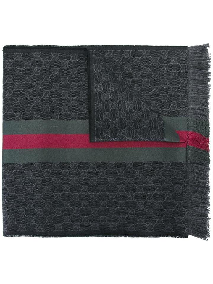 Gucci Gg Jacquard Scarf With Web, Men's, Grey, Wool/silk