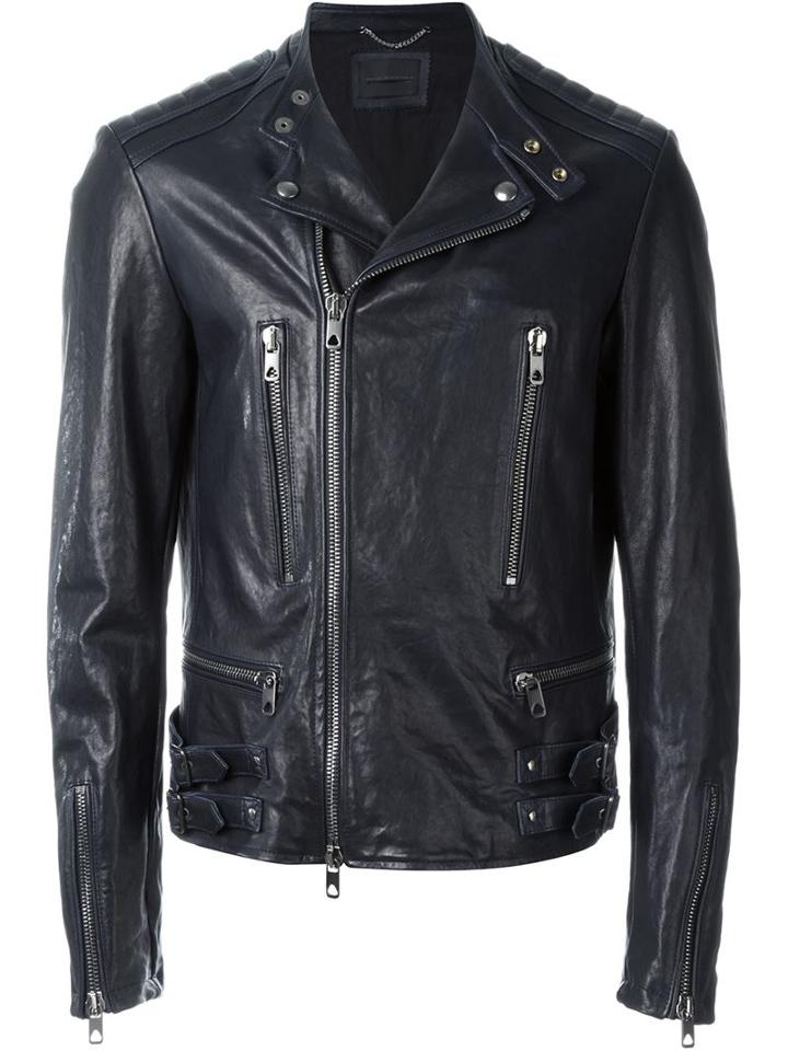 Diesel Black Gold Embroidered Leather Jacket