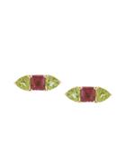 Sauer Brincos Trillion Em Ouro Amarelo Peridoto E Rubelita - Gold