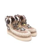 Mou Kids Teen Star Embroidered Boots - Neutrals