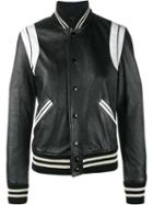 Saint Laurent Varsity Jacket, Women's, Size: 40, Black, Cupro/cotton/lamb Skin/wool
