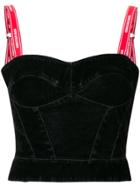 Christian Dada Flock-print Denim Bustier - Black