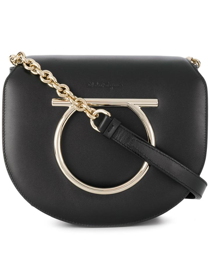 Salvatore Ferragamo Rounded Gancini Ornament Shoulder Bag - Black