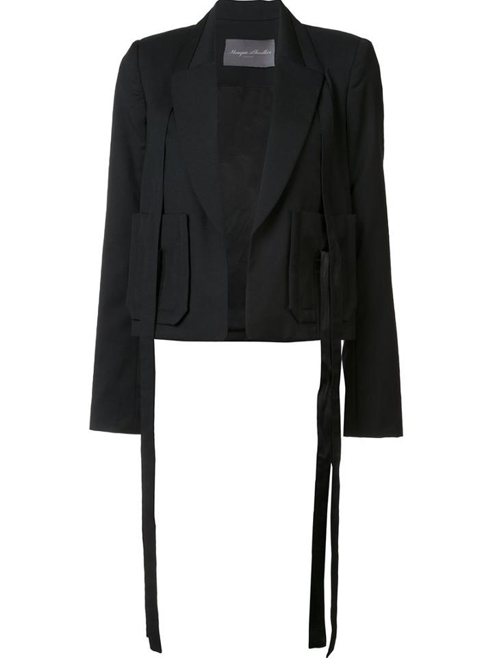 Monique Lhuillier Patch Pocket Draped Blazer, Women's, Size: 4, Black, Silk