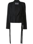 Monique Lhuillier Patch Pocket Draped Blazer, Women's, Size: 4, Black, Silk