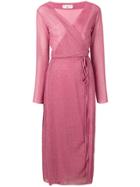Danielapi Metallic Knit Wrap Dress - Pink