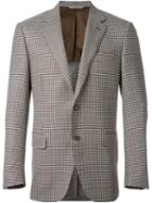Canali Houndstooth Print Blazer, Men's, Size: 52, Brown, Cupro/wool