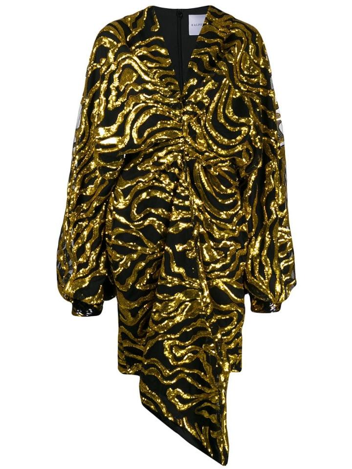 Halpern Sequinned Tulle Draped Dress - Yellow
