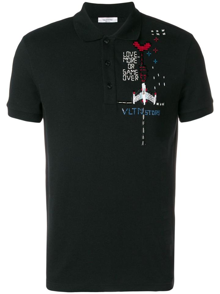 Valentino Embroidered Polo Shirt - Black