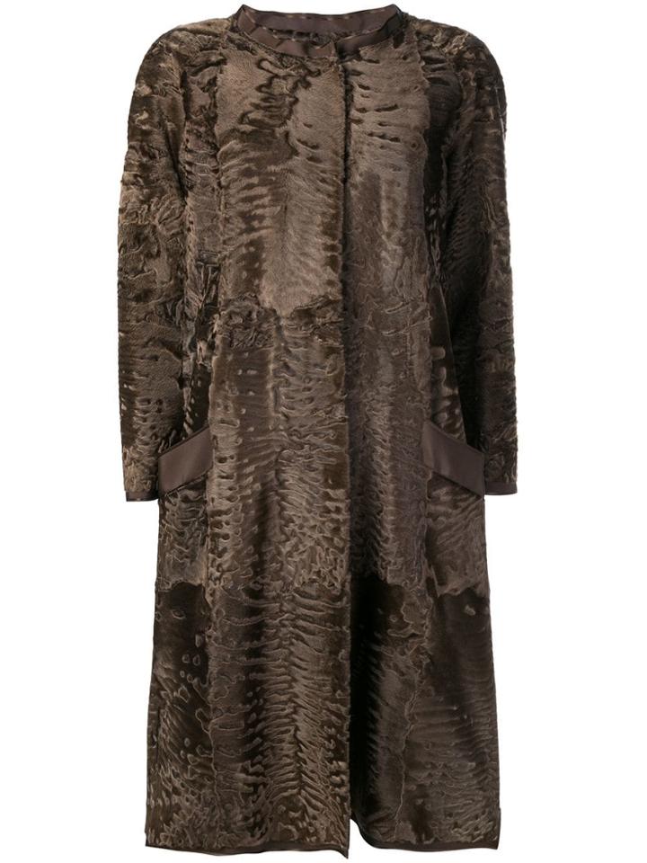 Liska Sil Fur Trimmed Coat - Brown