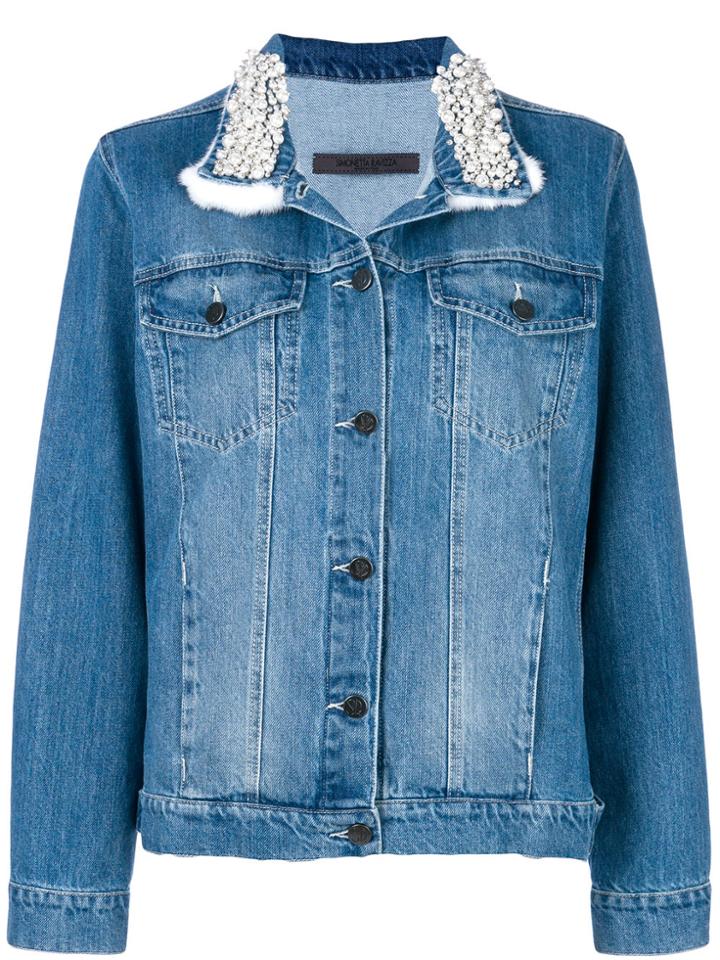 Simonetta Ravizza Embellished Collar Denim Jacket - Blue