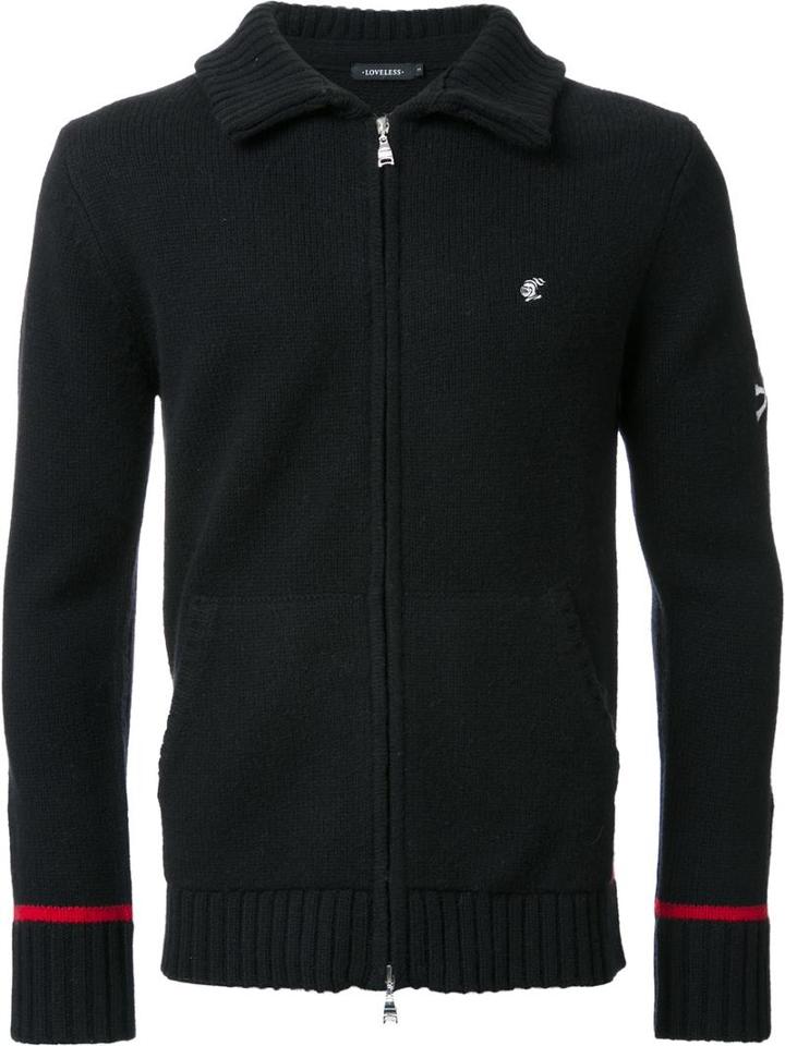 Loveless Ribbed Detailing Zipped Cardigan, Men's, Size: 2, Black, Lambs Wool