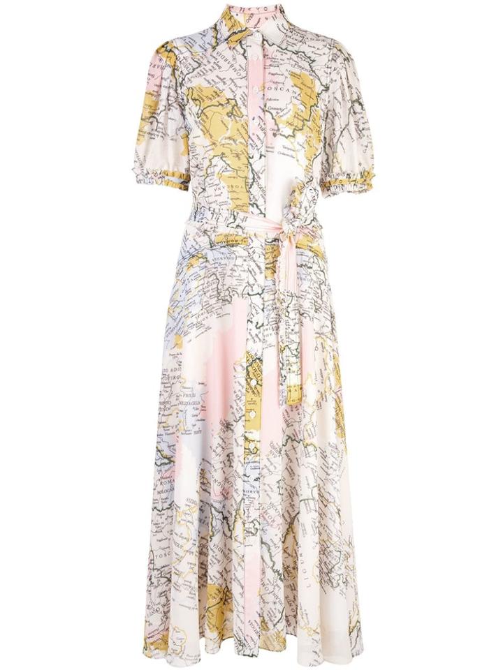 Derek Lam 10 Crosby Map Print Shirt Dress - Yellow