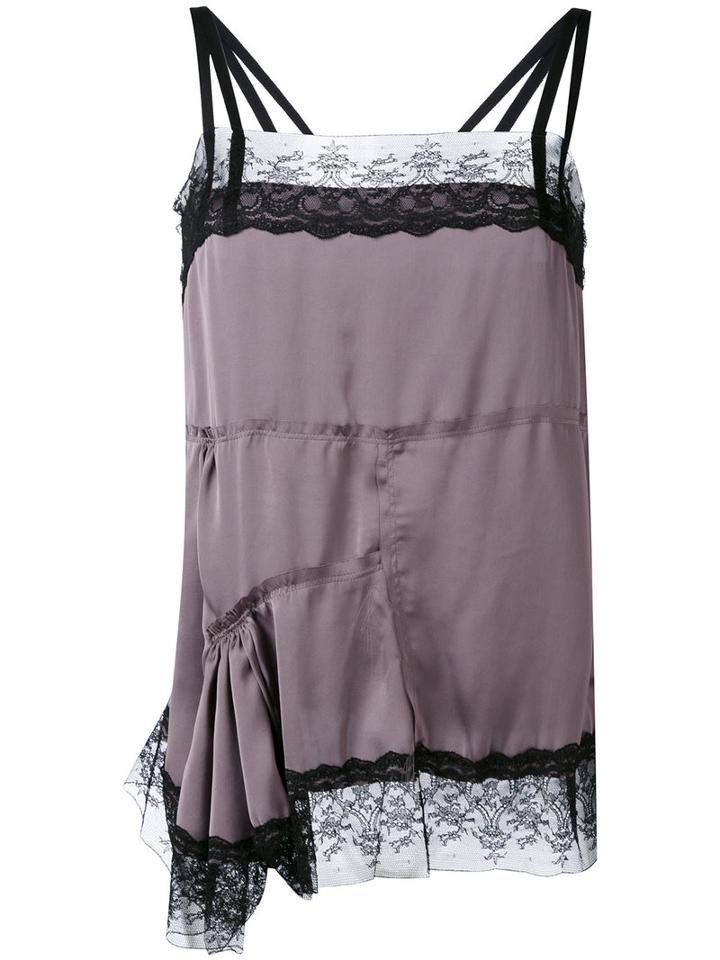 A.f.vandevorst - Asymmetric Lace Trim Blouse - Women - Polyester - 38, Grey, Polyester