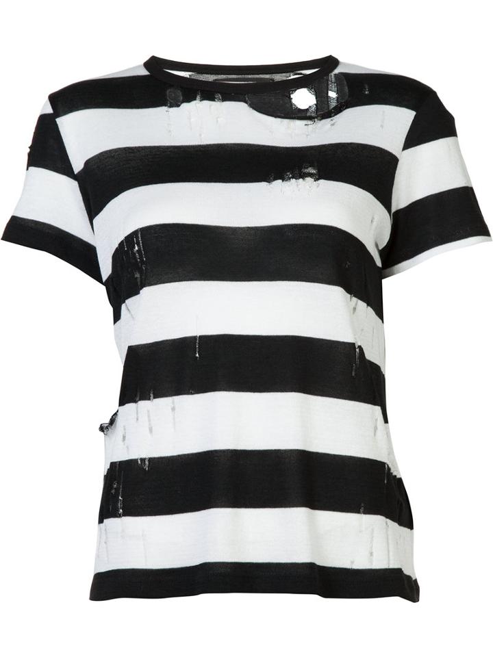 Amiri Destroyed Striped T-shirt, Women's, Size: Xs, Black, Cotton/cashmere