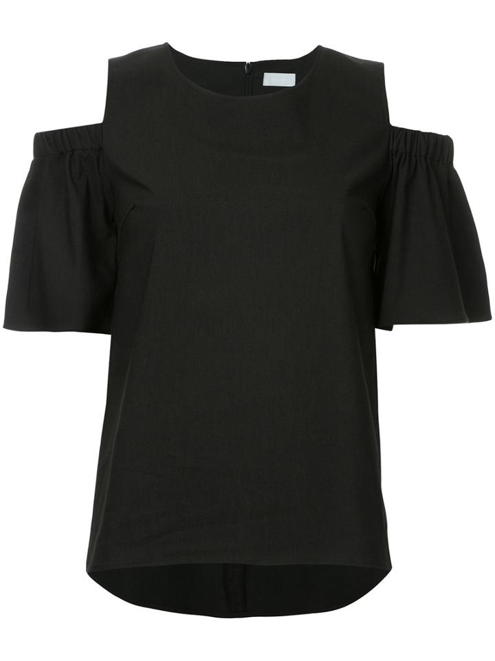 Estnation - Frill Sleeve Cold Shoulder Top - Women - Polyester - 38, Black, Polyester