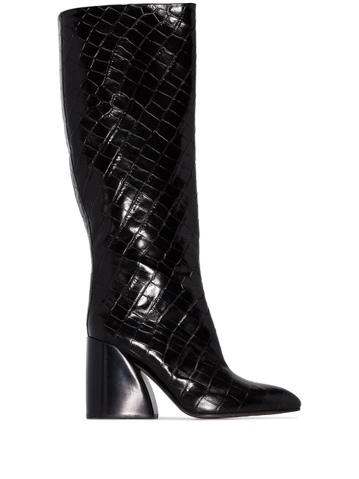 Chloé Wave 90mm Croc-effect Knee-high Boots - Black