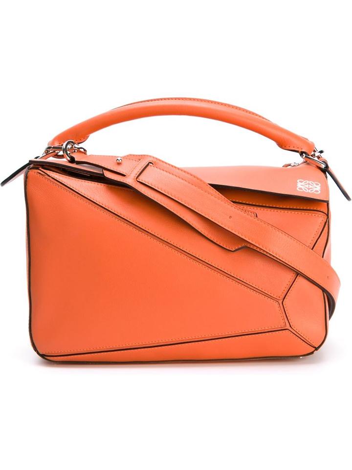 Loewe Small 'puzzle' Tote, Women's, Yellow/orange, Calf Leather/cotton/linen/flax
