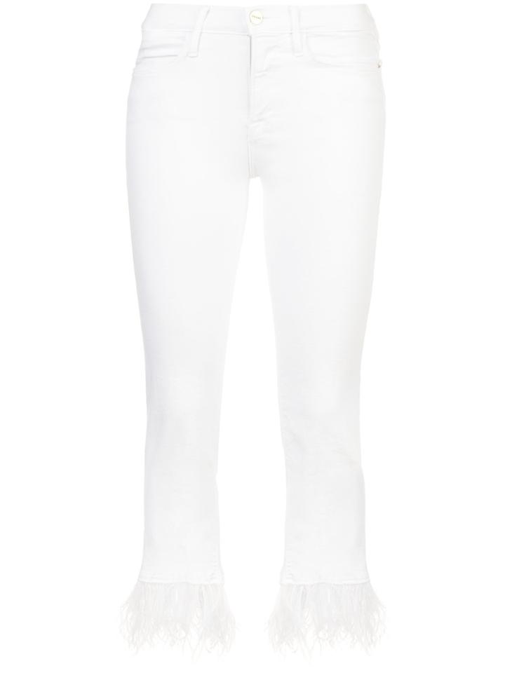 Frame Denim Feather Trim Cropped Jeans - White