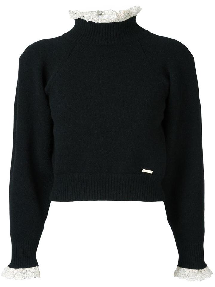 Dsquared2 Cropped Lace Collar Jumper, Women's, Size: Xs, Black, Polyamide/spandex/elastane/angora/virgin Wool