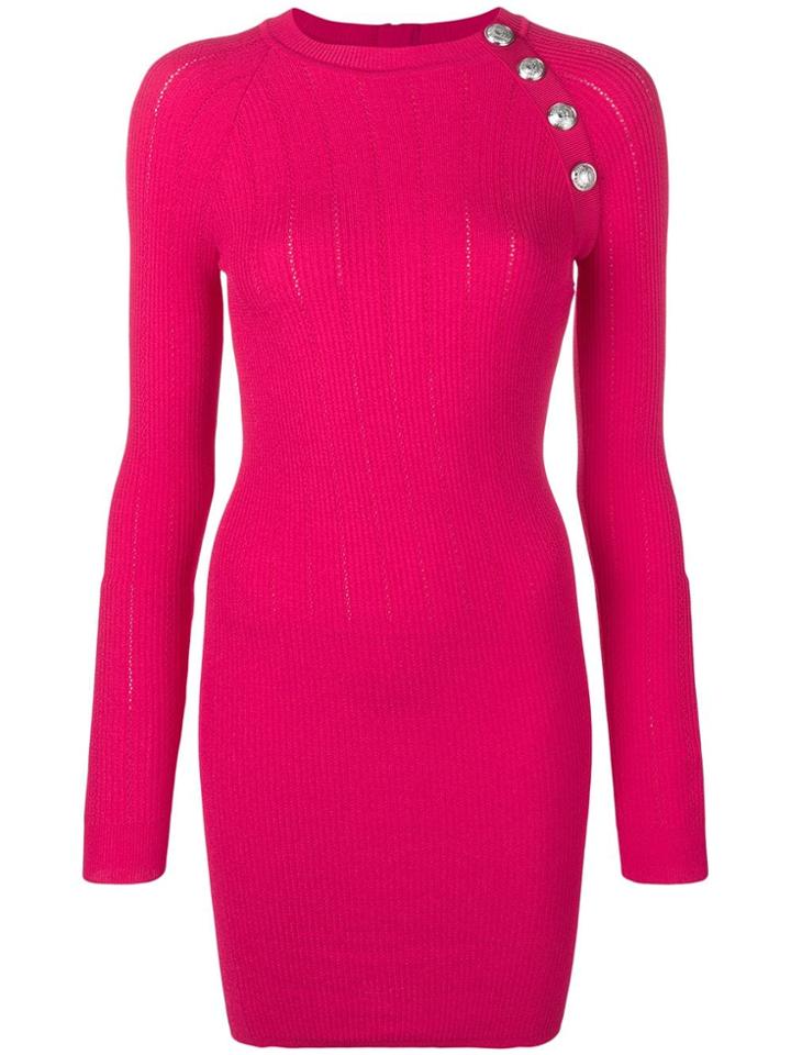 Balmain Button Detail Knit Dress - Pink