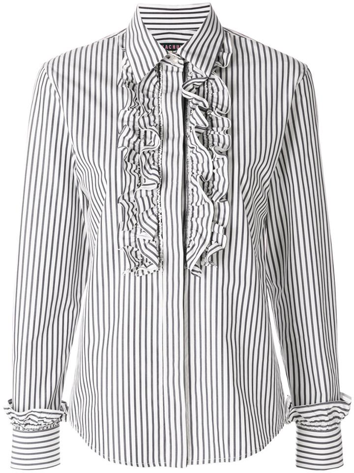 Alexa Chung Striped Ruffled Shirt - Blue