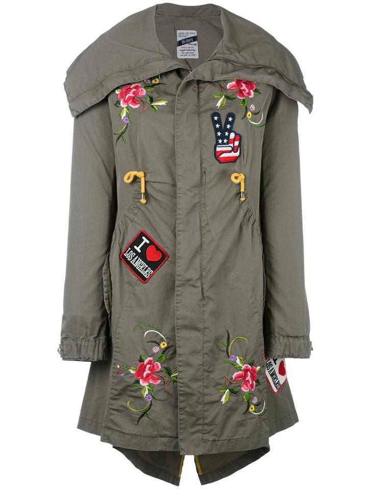 History Repeats Floral Embroidery Parka, Women's, Size: 42, Green, Cotton