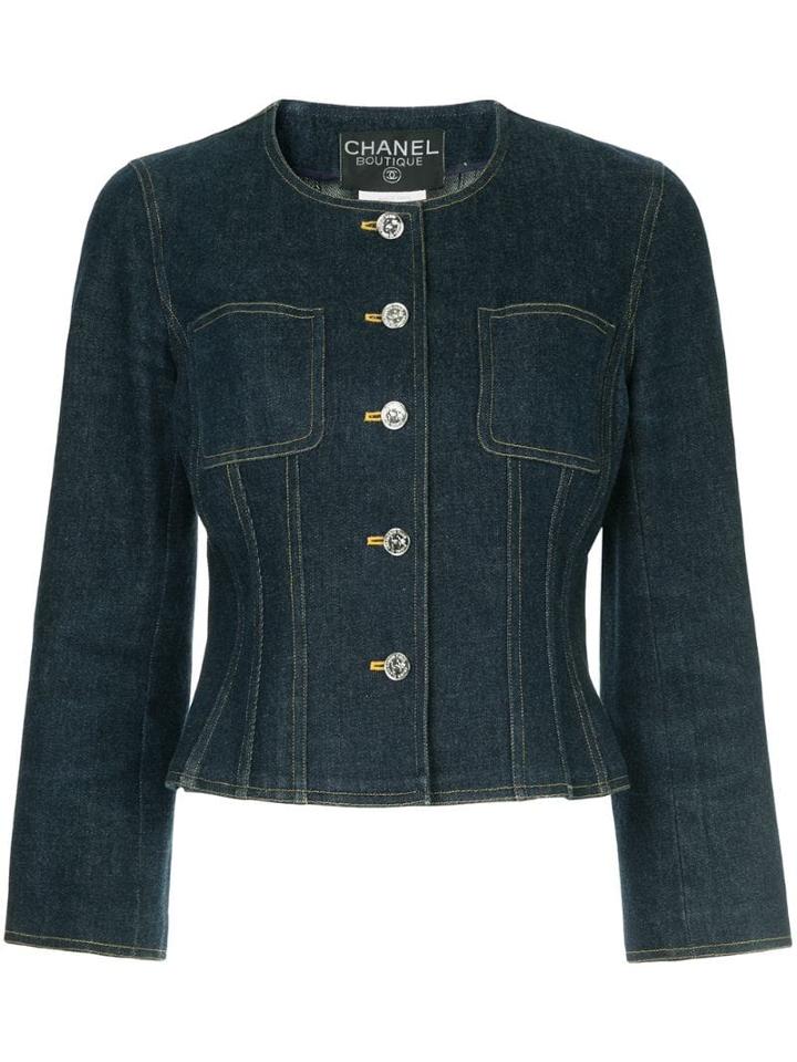 Chanel Pre-owned Collarless Denim Jacket - Blue