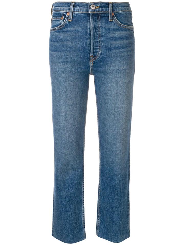 Re/done Frayed Hem Cropped Jeans - Blue